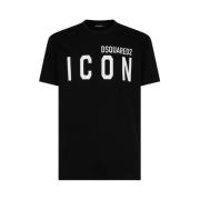 Icon Logo T-shirt Ronde Hals Korte Mouw Dsquared2 , Black , Heren
