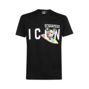 Zwart Icon Gedrukt T-Shirt Dsquared2 , Black , Heren