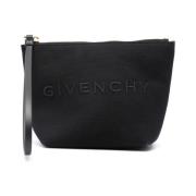 Zwarte Canvas Clutch met Logo Borduurwerk Givenchy , Black , Dames