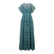 Blauwe Maxi Jurk met V-Hals Elie Saab , Blue , Dames