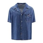 Blauw Bowling Kraag Shirt Made in Italy Valentino , Blue , Heren