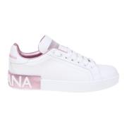 Witte/Roze Leren Sneakers Aw24 Dolce & Gabbana , Multicolor , Dames