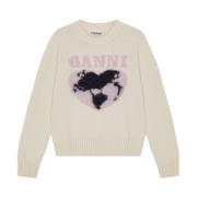 Intarsia Gebreide Sweaters Ganni , White , Dames