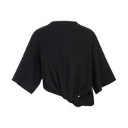 Zwarte Afghaanse T-shirt met Knoop Drape Sportmax , Black , Dames