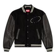 Varsity bomber jacket in wool and leather Diesel , Black , Heren