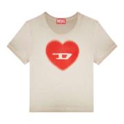 Ribbed T-shirt with watercolour heart D Diesel , Beige , Dames