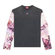 Layered T-shirt with graphic sleeves Diesel , Black , Heren