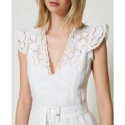 Bloemen Geborduurde Linnen Jurk Twinset , White , Dames