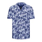 Bowling Kraag Shirt met Palmprint BomBoogie , Blue , Heren