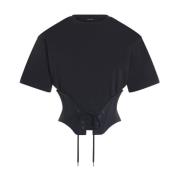 Zwarte Katoenen T-shirt met Korsetdetails Mugler , Black , Dames