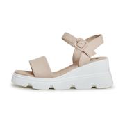 Luxe Leren Plateau Sandalen Cesare Gaspari , Beige , Dames