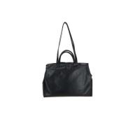 Zwarte leren handtas met ritssluiting Marsell , Black , Dames