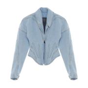 Blauwe Denim Korset-Stijl Jas Mugler , Blue , Dames