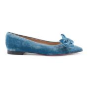 Velvet Bow Ballerina Flats Dee Ocleppo , Blue , Dames