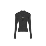 Hoge hals cut-out top met logo Versace Jeans Couture , Black , Dames