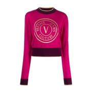 Logo Gebreide Trui Versace Jeans Couture , Pink , Dames