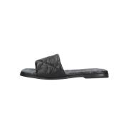 Elegante Leren Slippers met Geweven Details Shabbies , Black , Dames