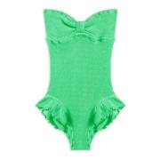 Ruffled Strapless Brazilian Swimsuit Reina Olga , Green , Dames