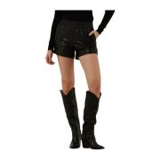 Korte Leren Court Broek Est'Seven , Black , Dames