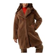 Taupe Faux Fur Cocoon Coat Stand Studio , Brown , Dames