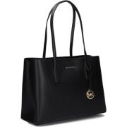 Zwarte Leren Tote Tas Michael Kors , Black , Dames