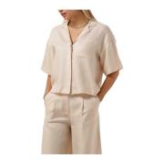 Linnen Boxy Revers Shirt Blouse Selected Femme , Beige , Dames