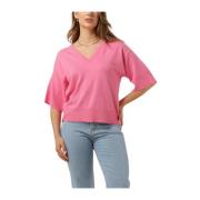 V-hals Pullover Top in Roze Moss Copenhagen , Pink , Dames