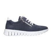 Blauwe Nubuck Rits Sneakers Waldläufer , Blue , Dames