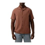 Heren Seersucker Shirt Cognac Anerkjendt , Brown , Heren