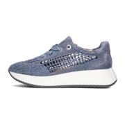 Blauwe Sneakers met Geweven Textiel en Suède Softwaves , Blue , Dames