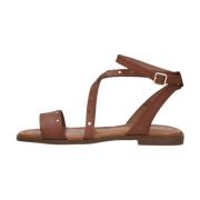 Cognac Leren Sandalen met Studs Red Rag , Brown , Dames