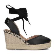 Zwarte Leren Espadrilles met Enkelwikkeling Hispanitas , Black , Dames