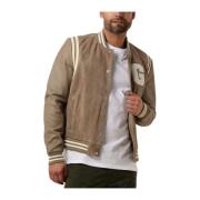 Beige Leren Bomberjack Goosecraft , Beige , Heren