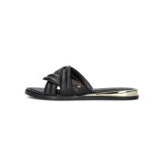 Twisted Strap Leather Slippers Mexx , Black , Dames