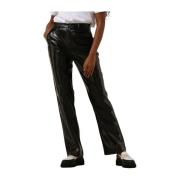 Wijde Leatherlook Broek Simple , Black , Dames