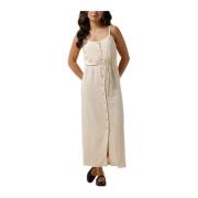 Elegante Zand Midi Jurk Object , Beige , Dames