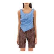 Gedrapeerd Alt-Leren Top met Asymmetrische Zoom Nanushka , Blue , Dame...