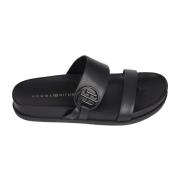 Zwarte platte sandaal met ronde voetbed Tommy Hilfiger , Black , Dames