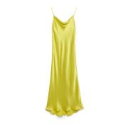 Satin Bias Jurk met Gedrapeerde Halslijn Maliparmi , Yellow , Dames