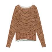 Gedrukte Katoenen Trui met Lurex Details Maliparmi , Brown , Dames