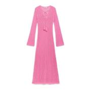 Mesh Effect Katoenen Jurk met Drop Cutout Maliparmi , Pink , Dames