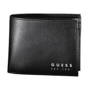 Zwarte leren portemonnee met meerdere vakken Guess , Black , Heren