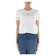 Katoenen T-shirt met Voorlogo Patch Calvin Klein Jeans , White , Dames