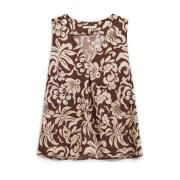 Gedrukte Twill V-hals Tank Top Maliparmi , Brown , Dames