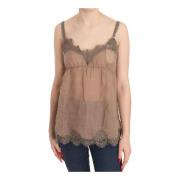 Bruine Kant Diepe Top Blouse Pink Memories , Brown , Dames