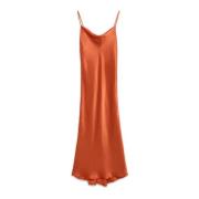 Satin Bias Jurk met Gedrapeerde Halslijn Maliparmi , Orange , Dames