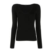 Zwarte V-hals Lange Mouw Top Joseph , Black , Dames