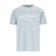 Biologisch Katoenen Grijs Logo T-shirt Balmain , Blue , Heren
