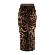 Leopard Print Chenille Midi Rok Dolce & Gabbana , Brown , Dames