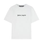 Wit Logo T-shirt voor Mannen Palm Angels , White , Heren